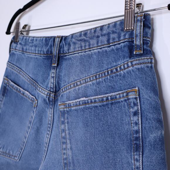 ZARA High Rise Distressed Shorts Classic Blue Denim Button Fly Casual Women's 2 - Picture 7 of 10